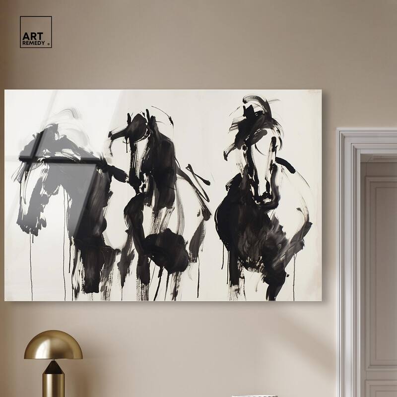Horses in Ink Acrylic by Art Remedy, Ready to Hang