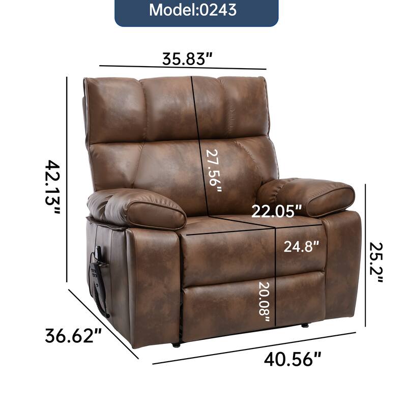 Large Electric Power Lift Recliner with Massage Heat and Dual Side Pockets