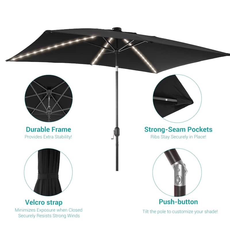 BONOSUKI 6x9FT LED Patio Market Umbrellas Table Umbrella w/Tilt Button