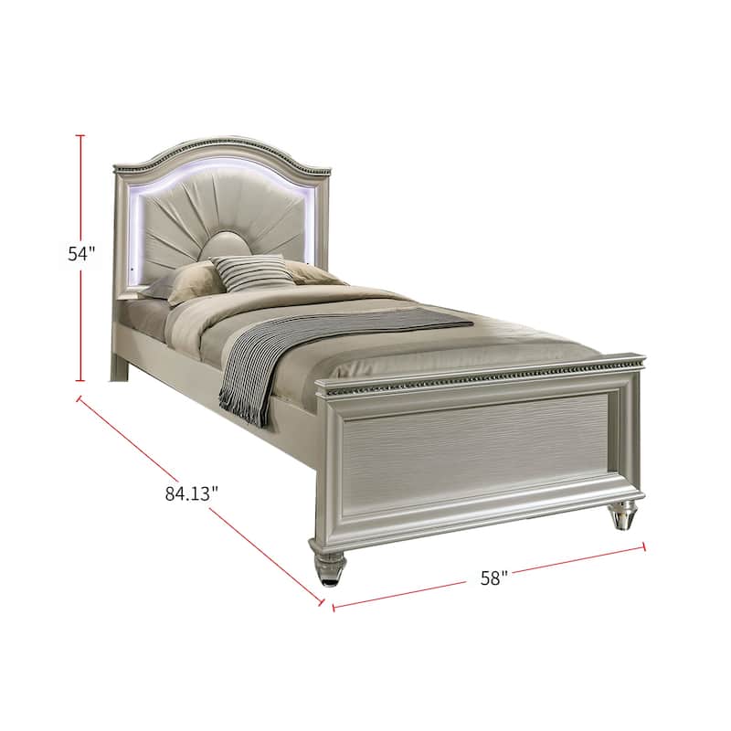 Full Size Bed with Padded Leatherette Headboard in Pearl White