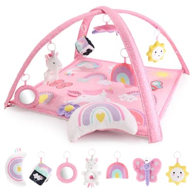 The Peanutshell Rainbow Paradise 7-in-1 Activity Play Gym & Play Mat for Baby - Pink