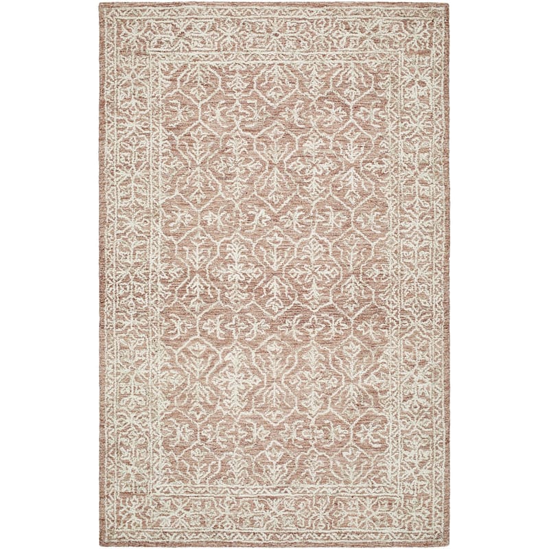 Livabliss Sicily Casual Solid Color Wool Area Rug - Red/White - 5' x 7' 6"