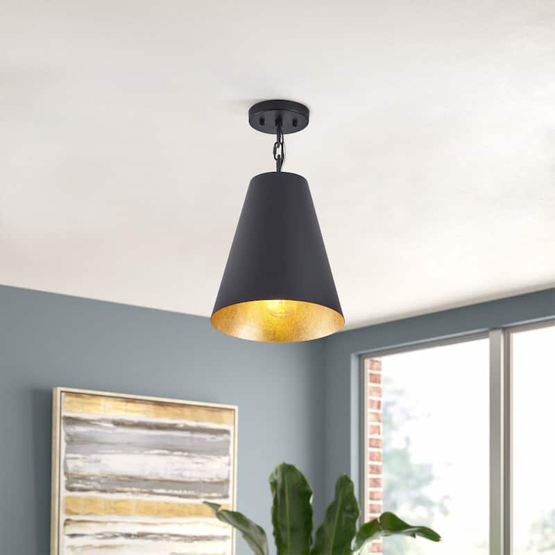 Farmhouse Gold Leaf Inside Pendant Light Fixture Over Table 3 Pack with Cone Metal Shade