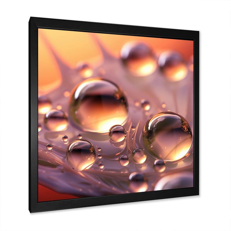 Designart "Morning Dew Drops On Pink Flower Petal" Flowers Framed Wall Art Prints
