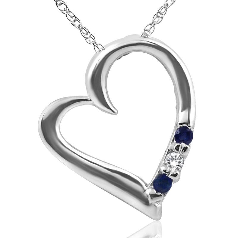 Bliss Diamond Diamond & Blue Sapphire Heart Pendant 3-Stone White Gold with 18" Chain