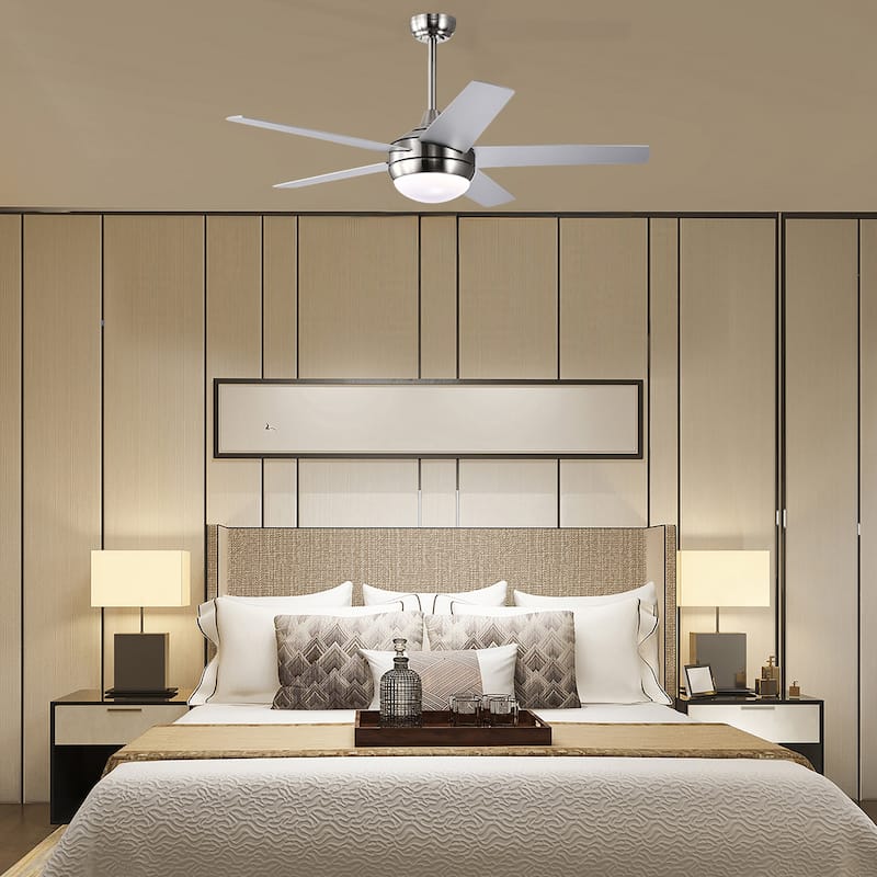 Brushed Nickel 52 in. Integrated LED Indoor 5-Blade Ceiling Fan with Light Kit and Wall Control - Brushed Nickel