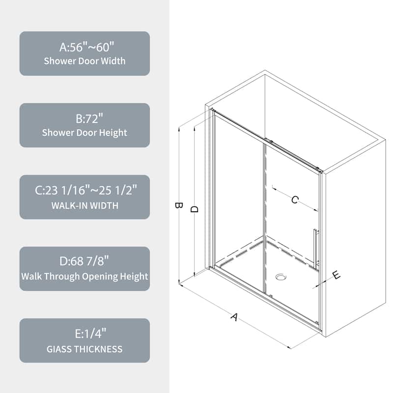 Framed Single Sliding Shower Door with 1/4" Tempered Glass