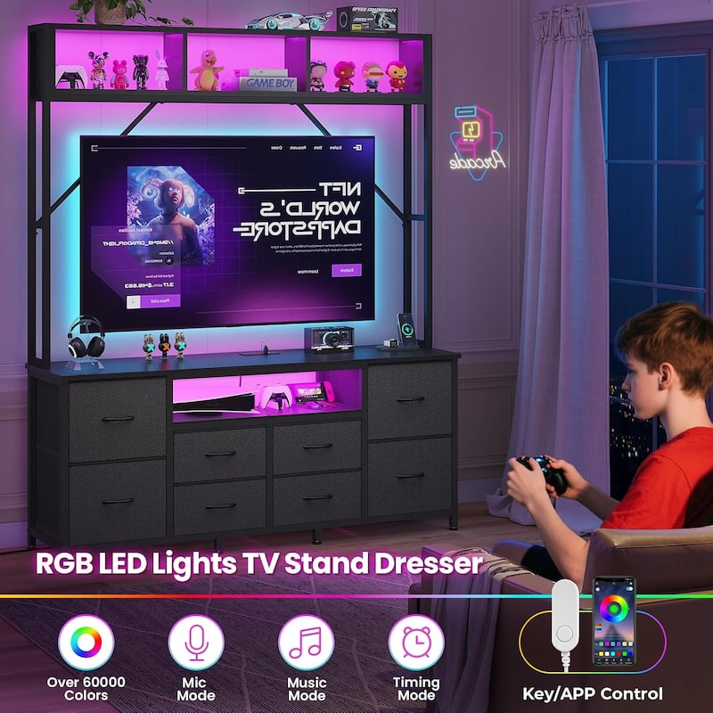 TV Stand for Living Room with LED Lights & Power Outlets TV Stand Dresser