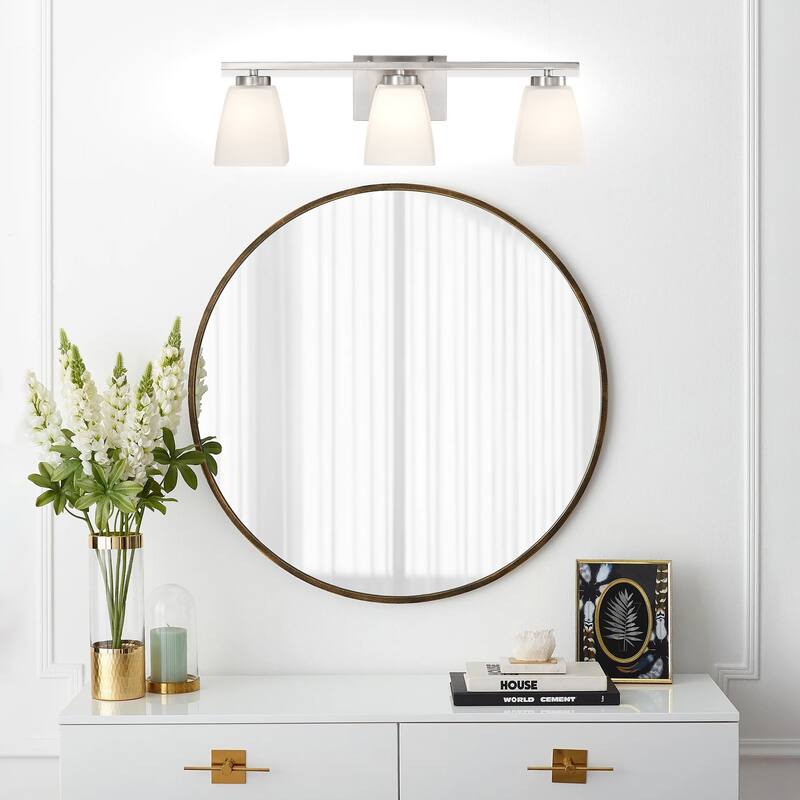 Brushed Nickel/Matte Black/Gold Modern 3-Light Vanity Light with Square Etched White Glass Shades