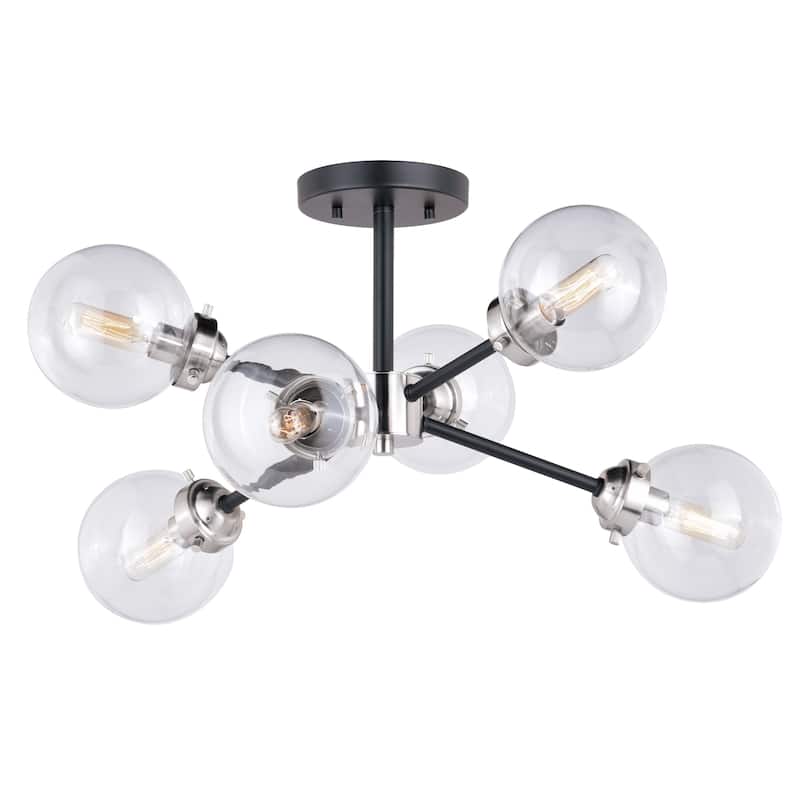 Orbit Nickel and Bronze Sputnik Semi Flush Mount Ceiling Light - 25-in W x 12.25-in H x 25-in D - Satin Nickel and Oil Rubbed Bronze - 25-in W x 12.25-in H x 25-in D