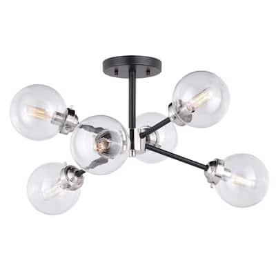 Orbit Nickel and Bronze Sputnik Semi Flush Mount Ceiling Light - 25-in W x 12.25-in H x 25-in D