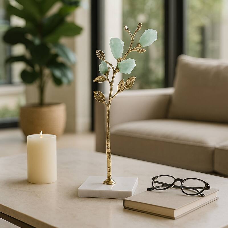 Metal Tree Sculpture on Marble Base Charming Living Room, Office, Home Decor