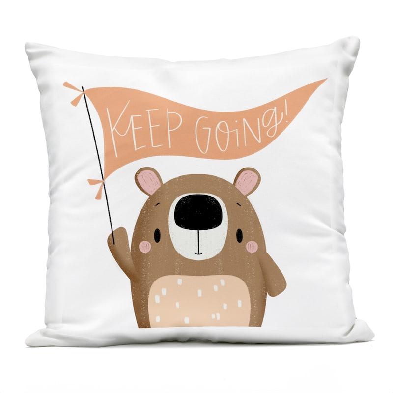 Stupell Motivational Bear Keep Going Printed Outdoor Throw Pillow Design by Sarah Hickman - Accent - Polyester - Orange - Single