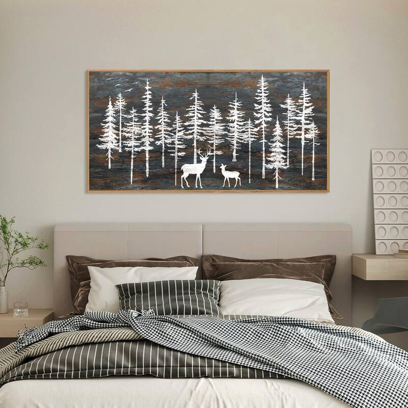 Minimalist Woodland Art Painting, Retro Tree Landscape