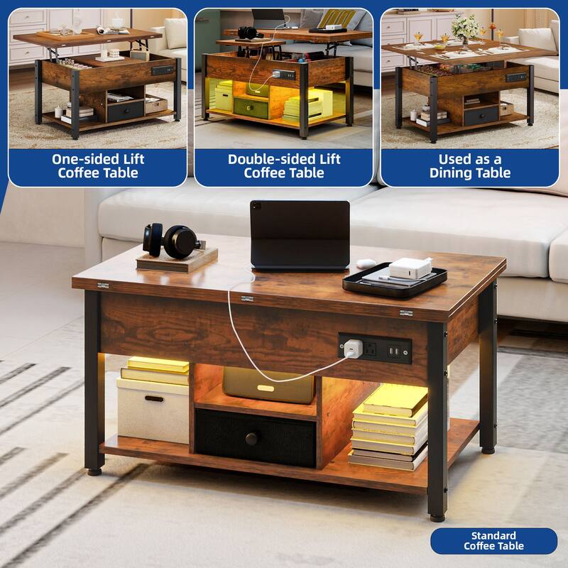 4-in-1 Lift Top Coffee Table with RGB Light