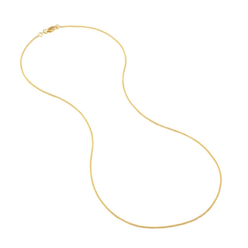 Curata 14k Yellow Gold 1.05mm Round Wheat Chain Necklace (Lobster)
