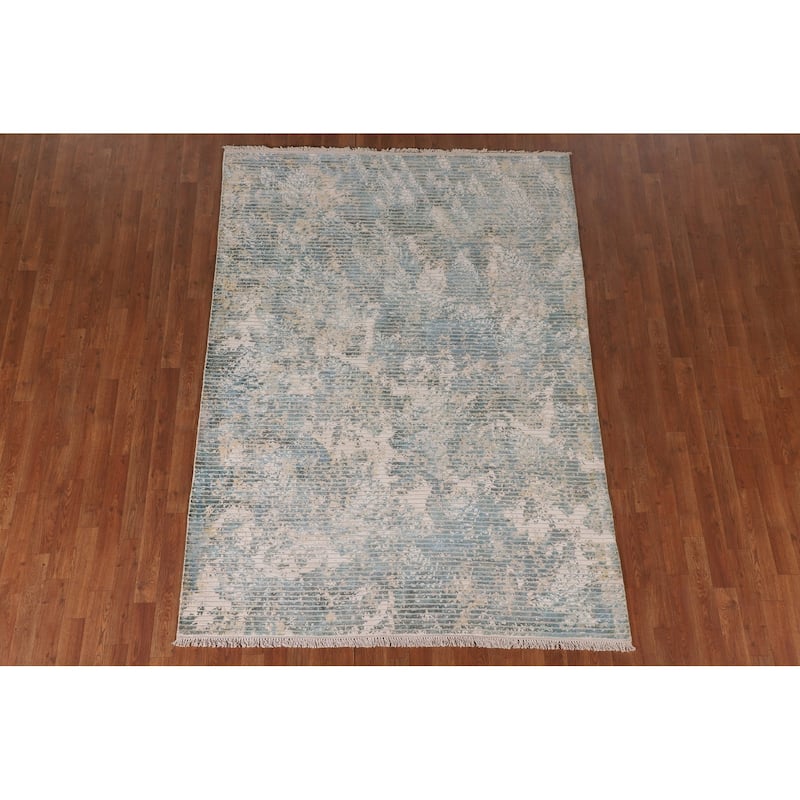 Striped Abstract Indian Area Rug Handmade Wool Carpet - 5'6"x 7'7"