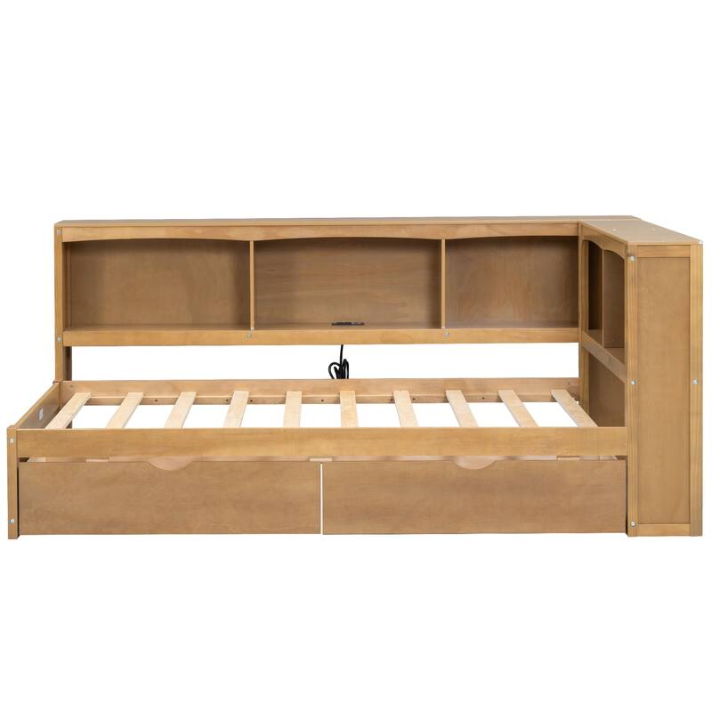 Twin Size Daybed with Two Storage Drawers, Storage Cabinets and USB Ports
