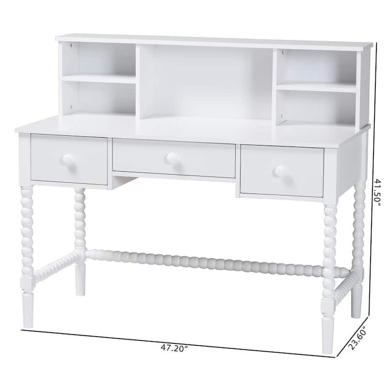 Archwood Writing Desk with Hutch - 3-Drawer Wood Desk with Bobbin Design for Home Office or Bedroom Workspace, White