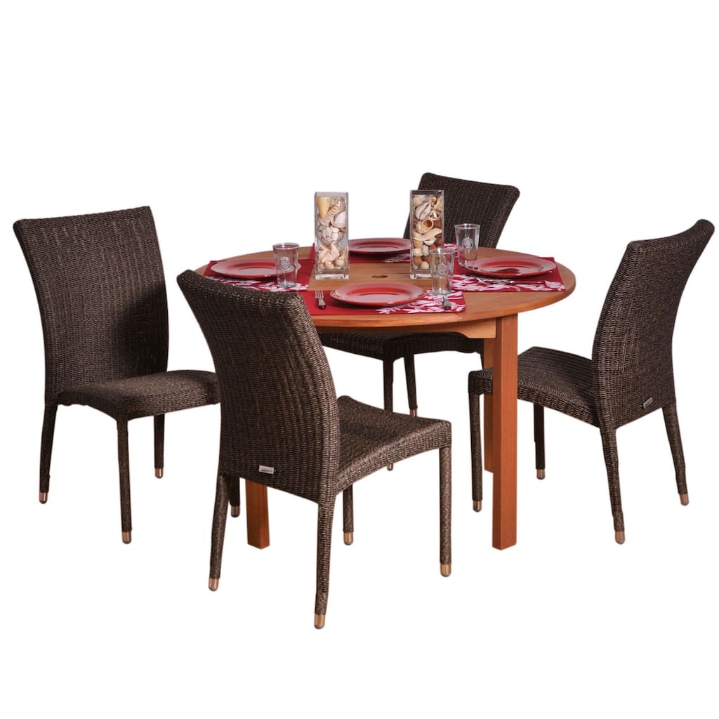 5-Piece Brown Lorraine Eucalyptus Wicker Round Patio Dining Set 60"