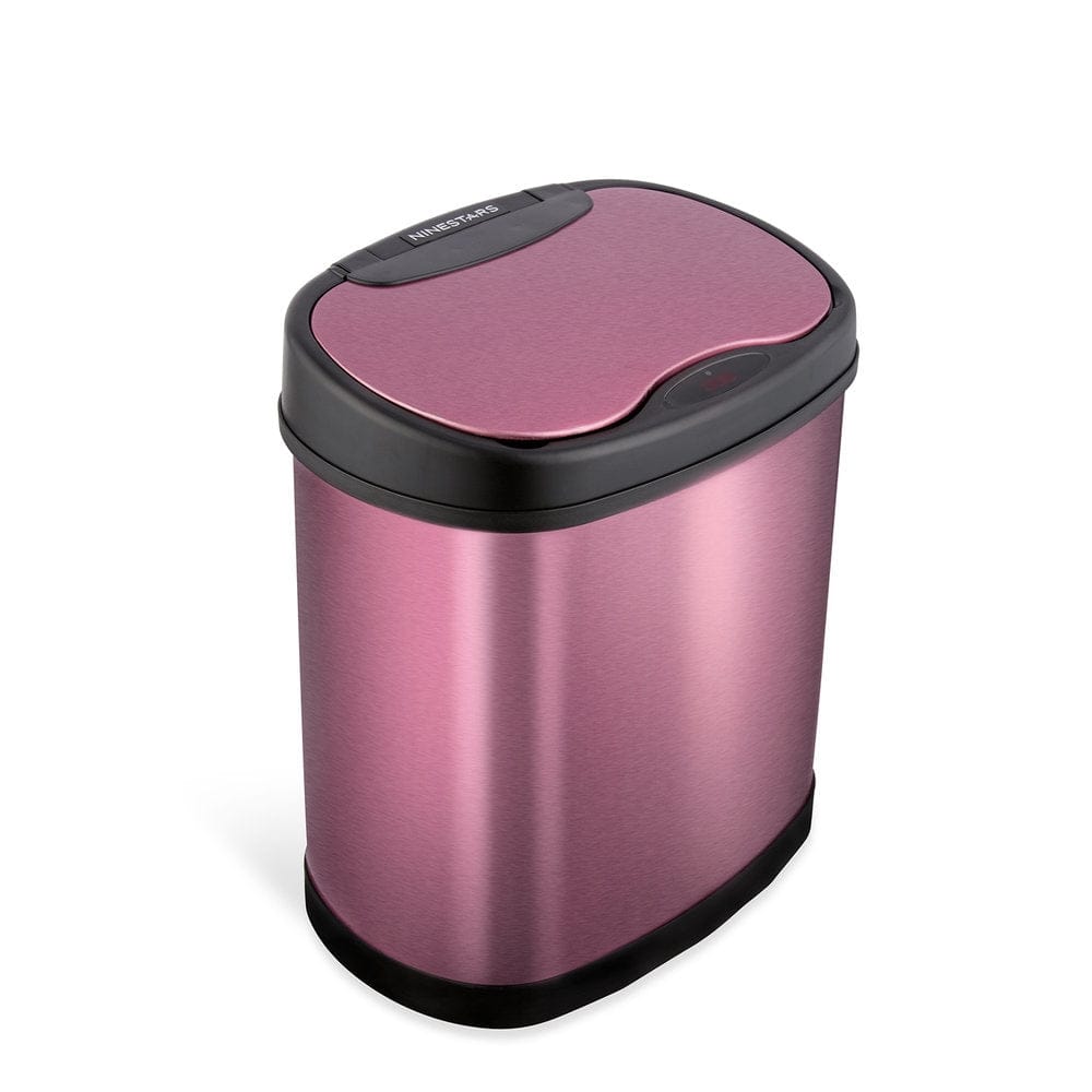 NINESTARS 3.2 Gallon Oval Stainless Steel Motion Sensor Trash Can, Burgundy
