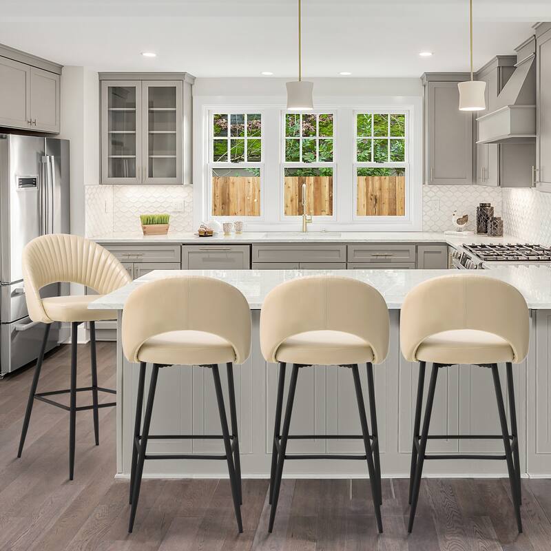 Glitzhome Set of 2 41"H Modern Tapered Leg Short or Bar Stools Pub Chair - Set of 4 - PU Cream - Bar Height