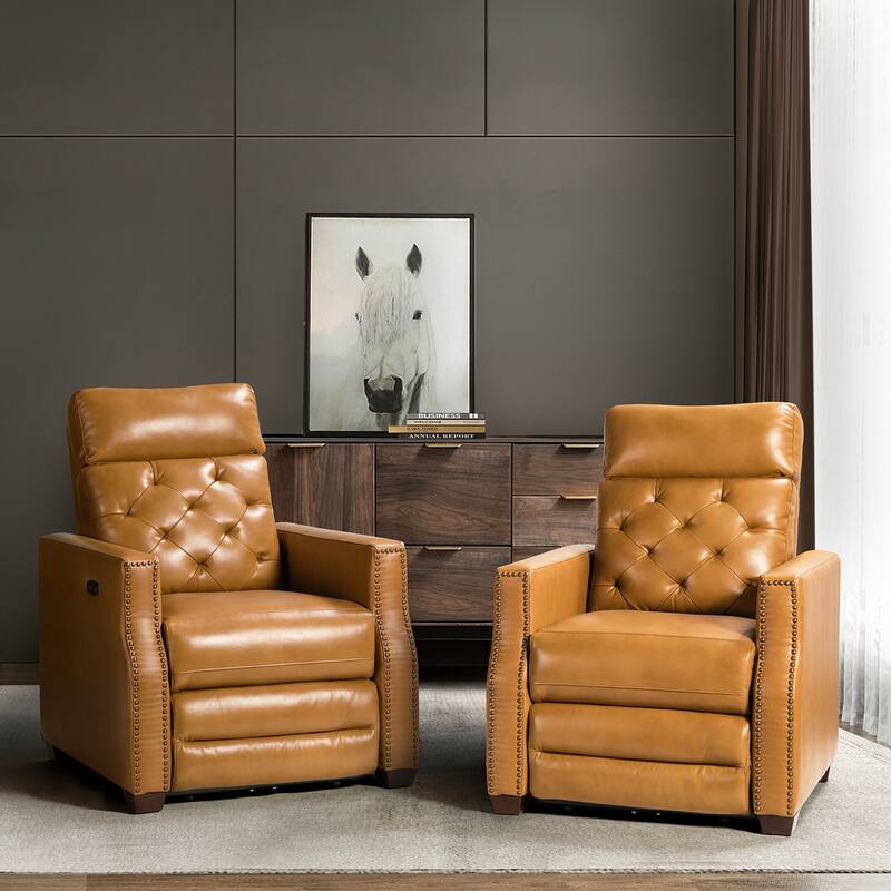 Alina 31.50"Wide Genuine Leather Power Recliner with USB Port, Set of 2