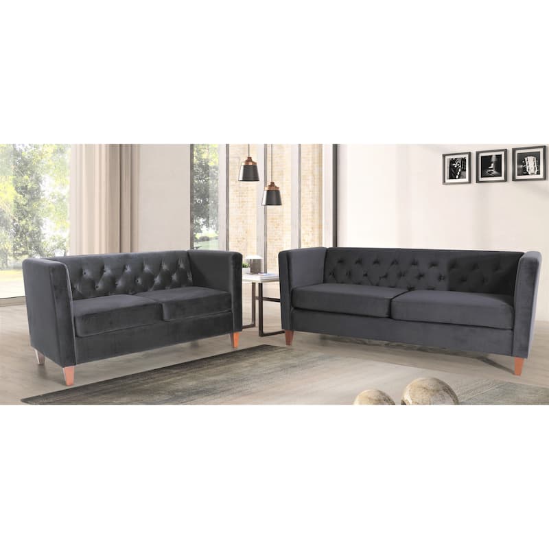 Lisette Velvet 2PCs Living Room Set Sofa & Loveseat