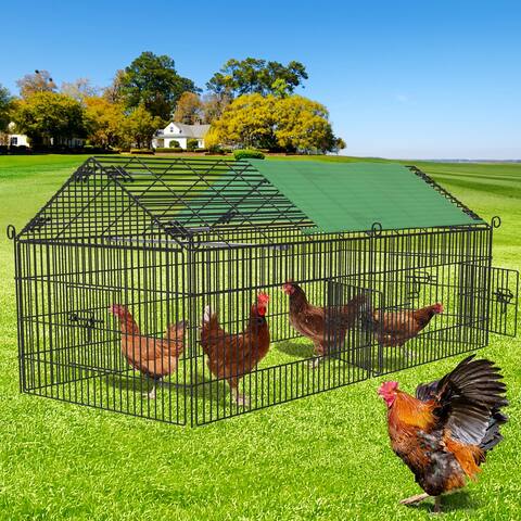 Metal Chicken Coop, Large Chicken Run Pet Playpen with Waterproof Cover for Yard Backyard Farm Hen Rabbit Duck