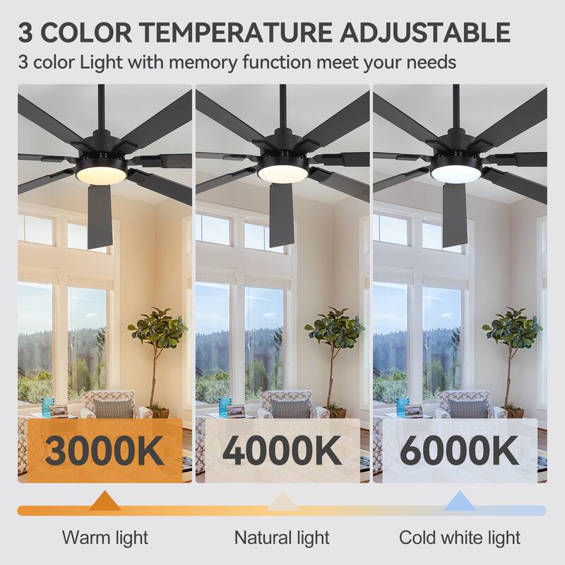 Large 72" Reversible 7-Blade Integrated Ceiling Fan with LED Light and Remote