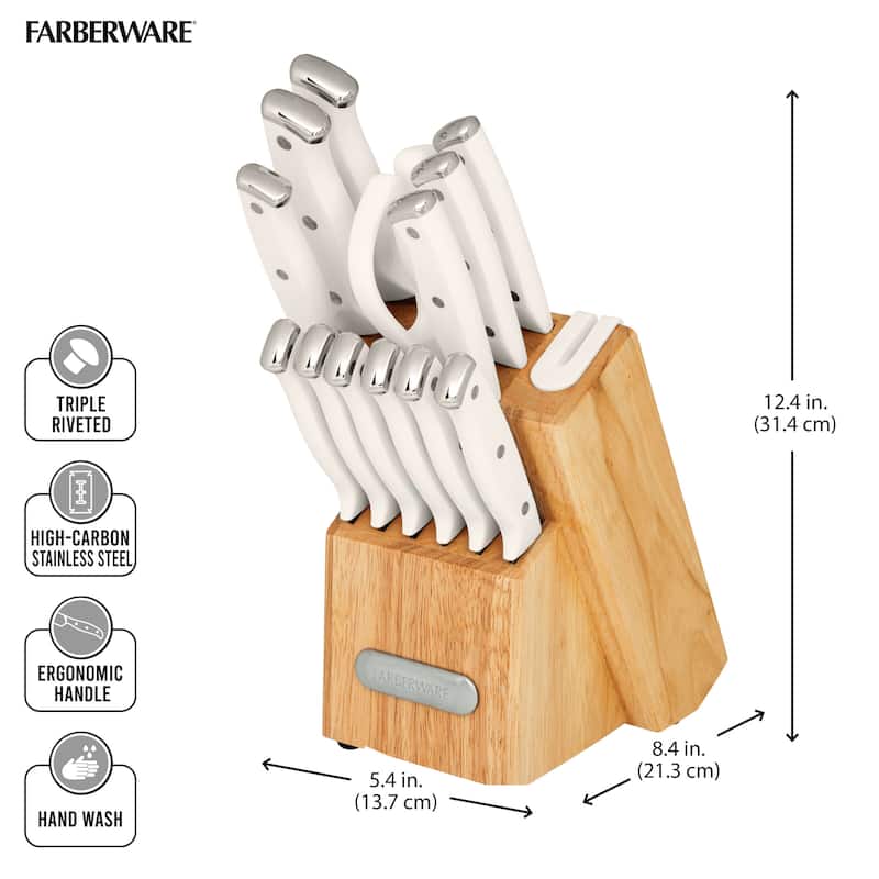 Farberware EdgeKeeper 14 Piece White Cutlery Set with Block - N/A
