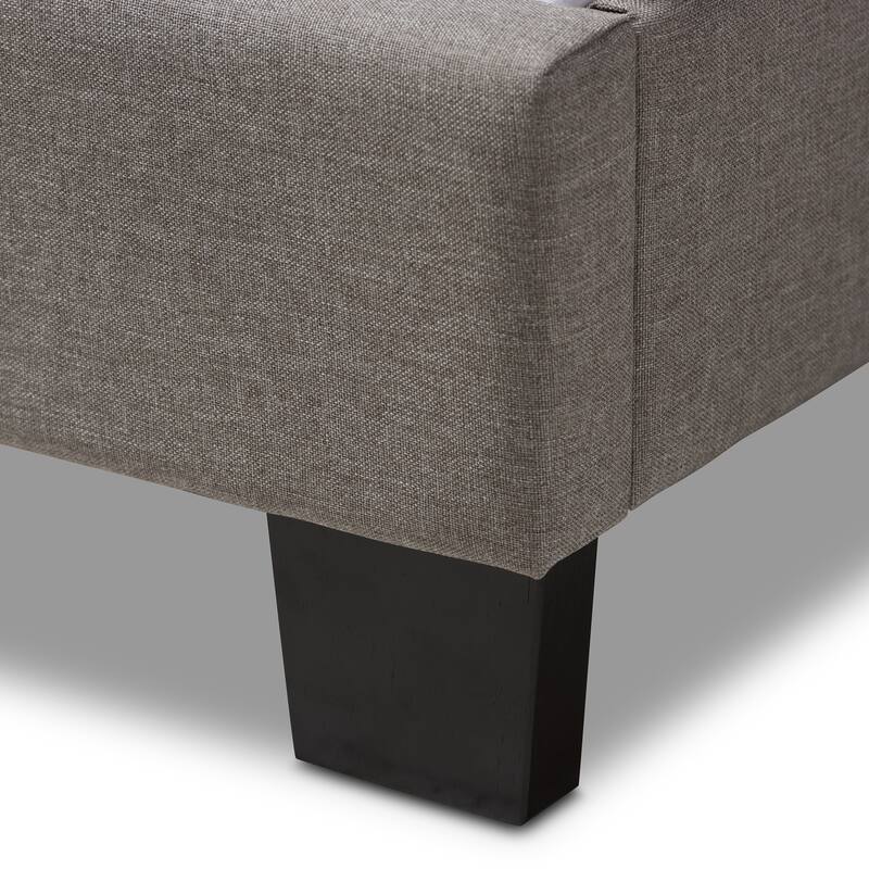 Light Grey Twin Bed with Upholstered Grid-Tufting and Solid Wood Legs, Modern Contemporary