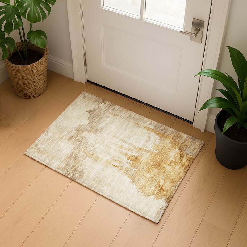 Premium Washable Super Soft Abstract Mayfield Rug - Gold - 1'8" x 2'6"