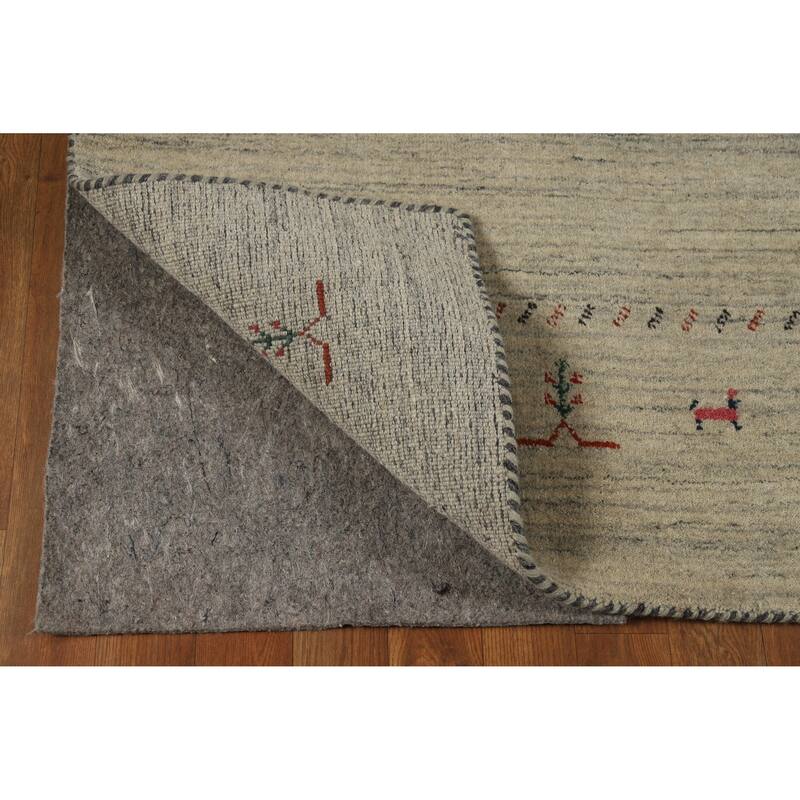 Hand Knotted Oriental 100% Wool Carpet Tribal Animal Pictorial Beige & Ivories Gabbeh Area Rug - 7' 9'' X 5' 1''