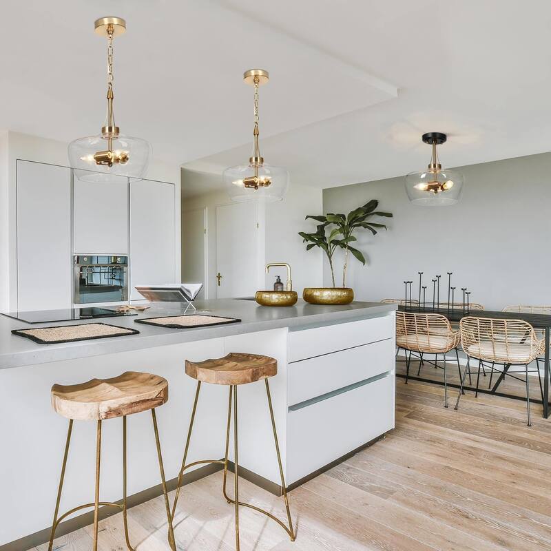 Mid-Century Modern 3-Light Gold Chandelier Clear Glass Pendant Lights for Dining Room