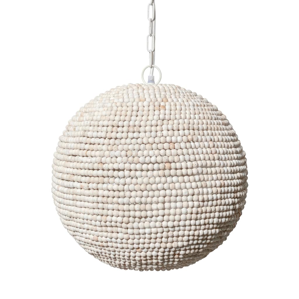 Theta White-Washed Wood Beaded Pendant Light - 16W x 16"D x 15"H