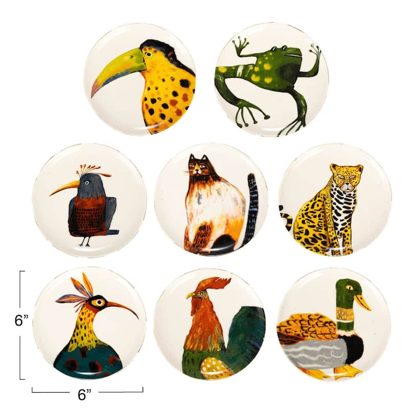 Stoneware Plate Set with Animal Designs - 6.0"L x 6.0"W x 0.6"H