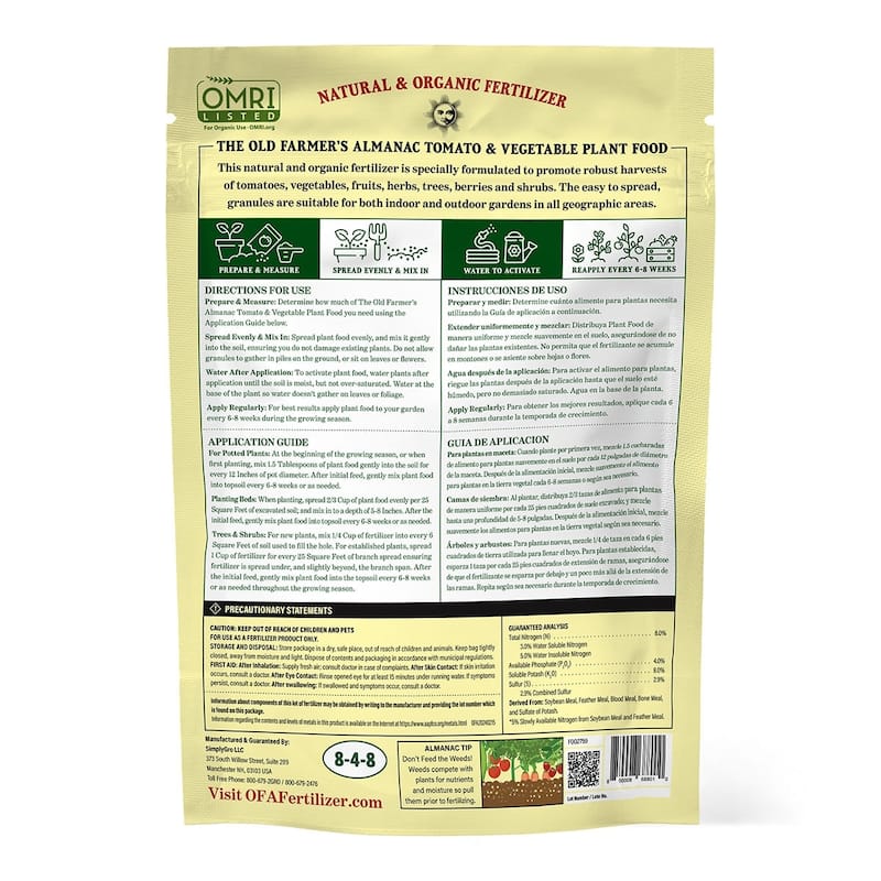The Old Farmer's Almanac Tomato & Vegetable Plant Food 8-4-8