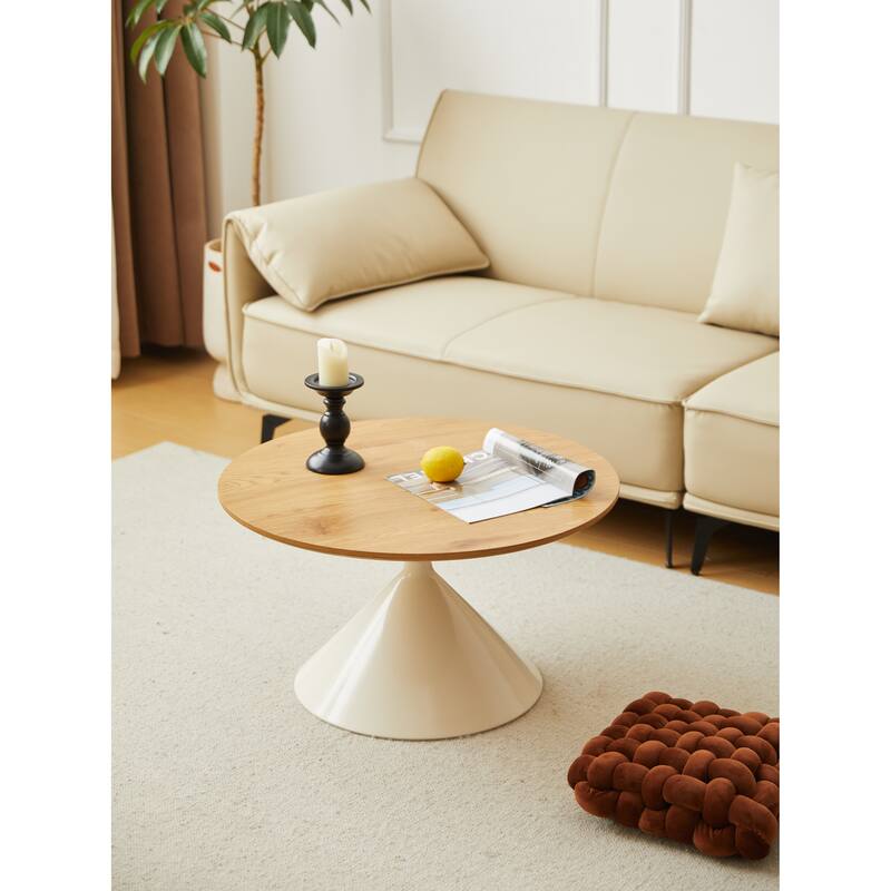 Modern Simple Coffee Table Round Coffee Table with Double Cone Table Frame Carbon Steel Coffee Table Base, for Living Room
