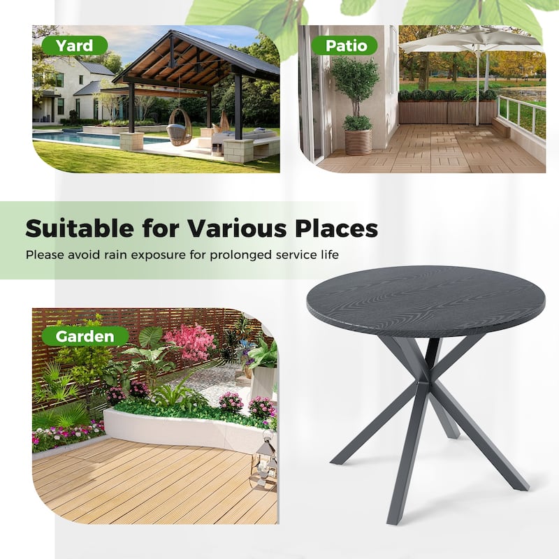 Gymax 34 Inch Round Patio Bistro Table w/ Wood-Like Top & X-Shaped