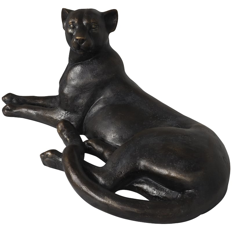 Polystone Leopard Laying Decorative Sculpture - Black - Roche River Decor