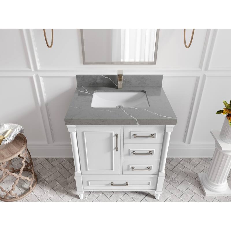 Willow Collections 30 in. W x 22 in. D Aberdeen Single Sink Bathroom Vanity with Countertop - 2" Piatra Gray - White