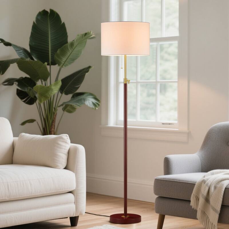 KAWOTI 64.5" Red Wood & Antique Brass Adjustable Floor Lamp