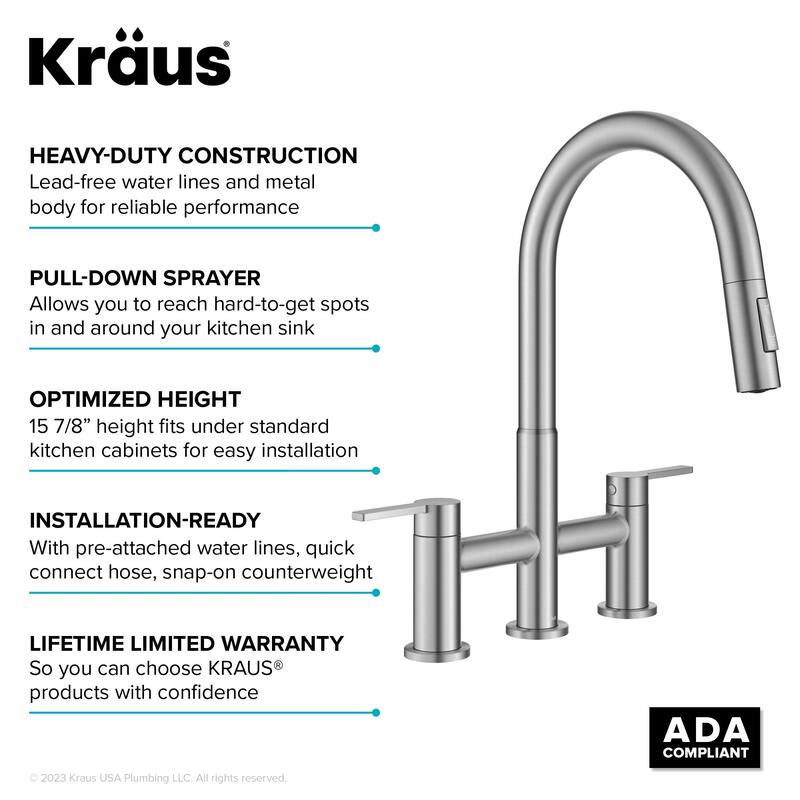 Kraus KPF-3122 Oletto 1.8 GPM Bridge Pull Down Kitchen Faucet