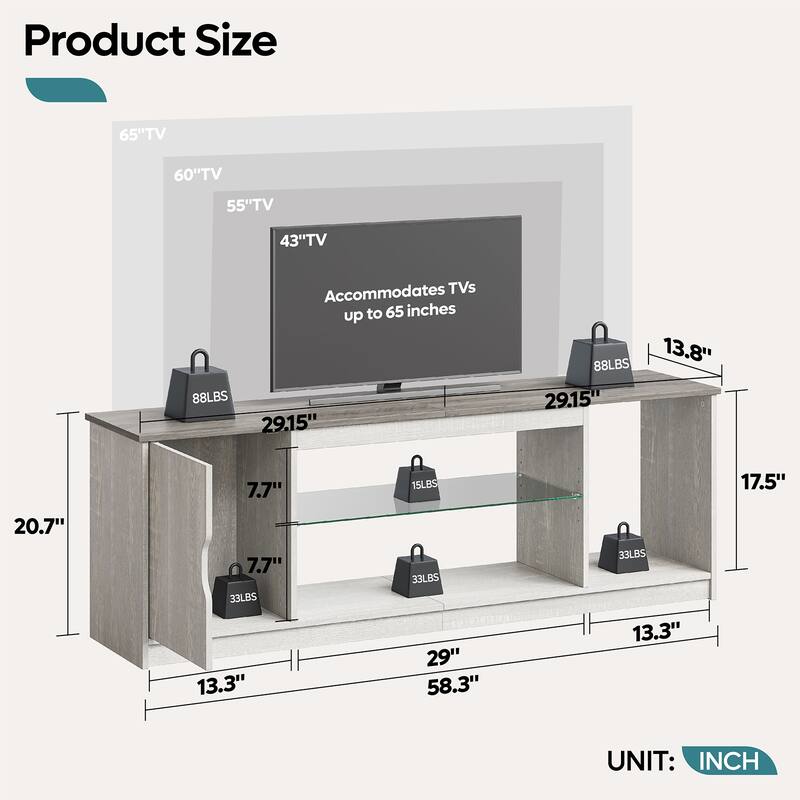 Modern TV Stand for up to 65" TVs Gaming Entertainment Center with Adjustable Shelves for PS5 - 58 inches