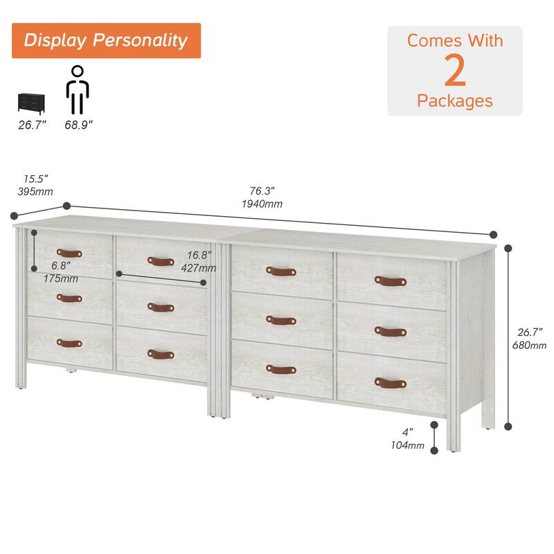 WAMPAT White Dresser for Bedroom, Large Long Dresser with Fabric Drawers, Kids Dressers & Chest of Drawers,
