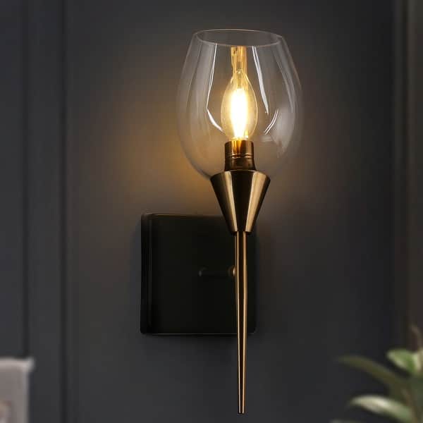 Coria Modern Transitional 1-light Black Gold Wall Sconce Glass Bathroom