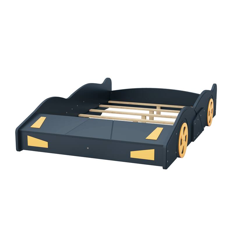 Twin/Full Size Race Car-Shaped Platform Bed with Wheels and Storage