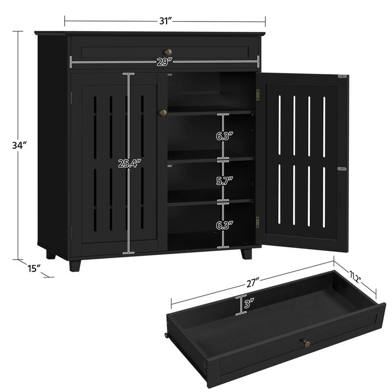 Yaheetech 4 Tier Shoe Storage Cabinet 1 Drawer Closed Adjustable Shoes Rack - 31 x 15 x 34'' (L x W x H)