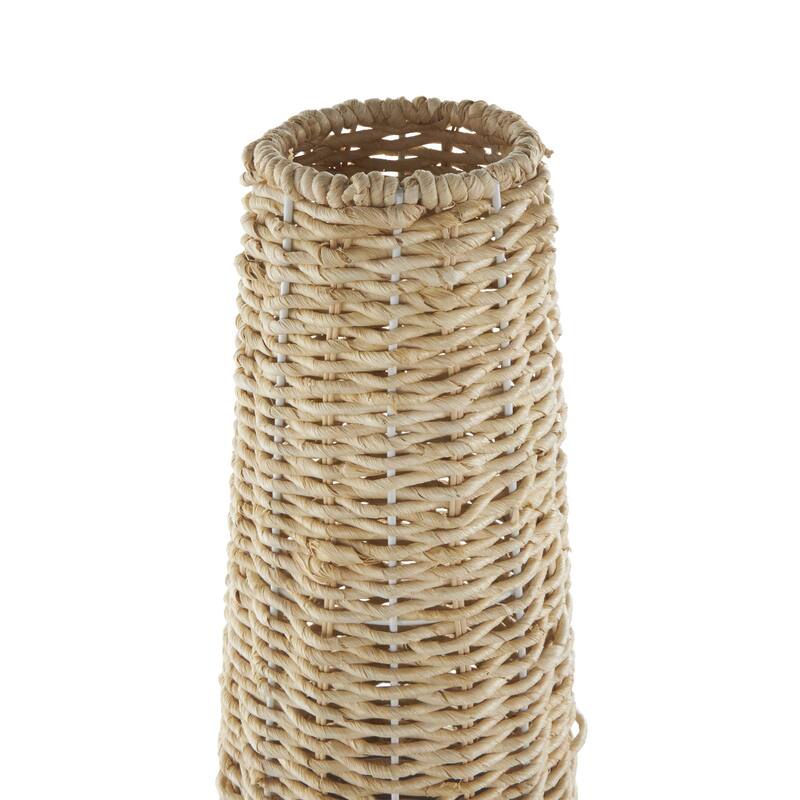 Rattan Geometric Handmade Woven Decorative Vase with Beige Metal Base and Linear Markings - Light Brown - Roche River Decor